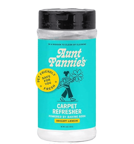 Aunt Fannie's carpet refresher and deodorizer powder, baking soda and essential oils