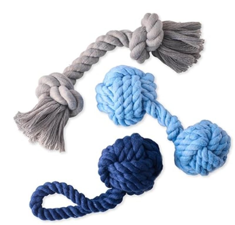 Organic cotton rope tug toy for dogs, non-toxic dyes, 3-pack