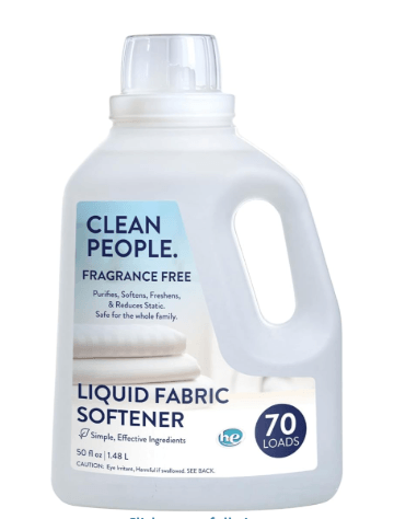 Clean People fragrance-free liquid fabric softener, quat-free, plant-based