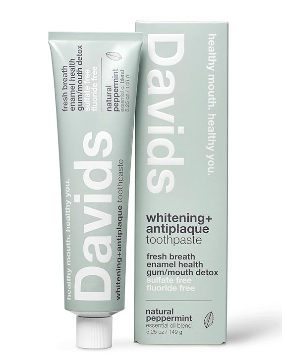 David's Premium Natural Toothpaste Peppermint, fluoride-free, SLS-free, EWG verified, recyclable metal tube