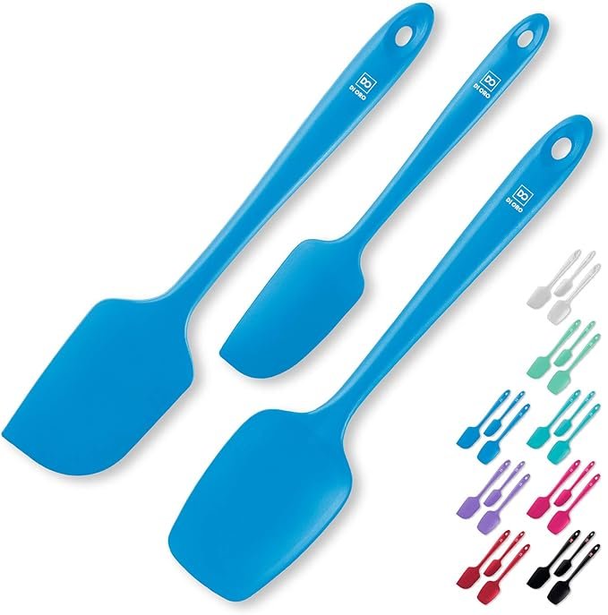 DI ORO seamless silicone spatula set, platinum silicone rated to 600°F, stainless steel core