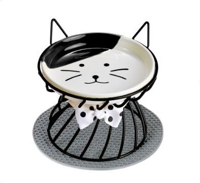 Elevated ceramic cat bowls with non-slip metal stand, food-safe porcelain, raised design