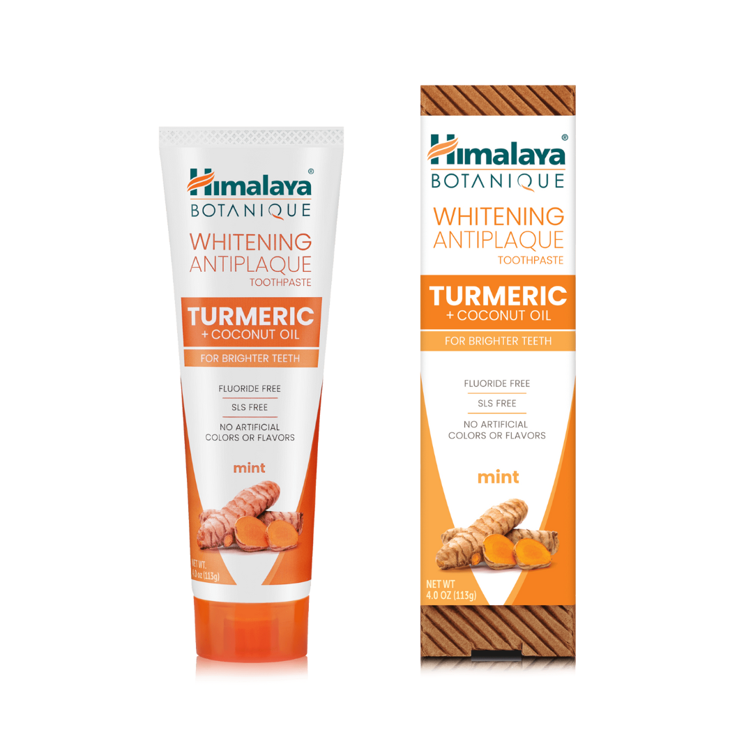 Himalaya Botanique Whitening Antiplaque Turmeric Coconut Oil Mint Toothpaste, fluoride-free, SLS-free