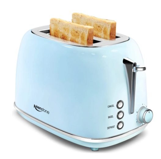 Keenstone 2-slice retro stainless steel toaster with bagel cancel defrost functions and 6 browning settings