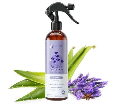kin+kind natural lavender dog deodorizing spray with organic aloe and natural detangler
