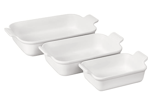 Le Creuset Heritage 3-piece rectangular baking dish set, non-toxic stoneware