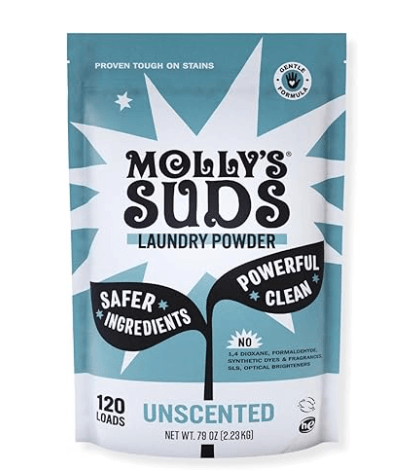 Molly's Suds original unscented laundry detergent powder, EWG rated, non-toxic