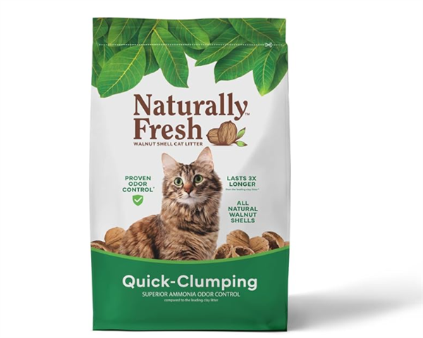 Naturally Fresh Quick-Clumping Walnut Cat Litter, one ingredient walnut shells, absorbs 3x better than clay, virtually dust-free