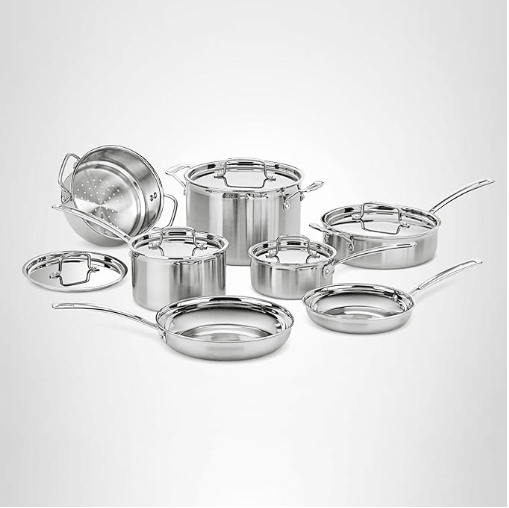 Cuisinart MultiClad Pro 12-piece non toxic stainless steel cookware set, triple-ply
