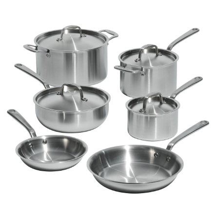 Made In 10-piece non toxic stainless steel cookware set, 5-ply fully clad