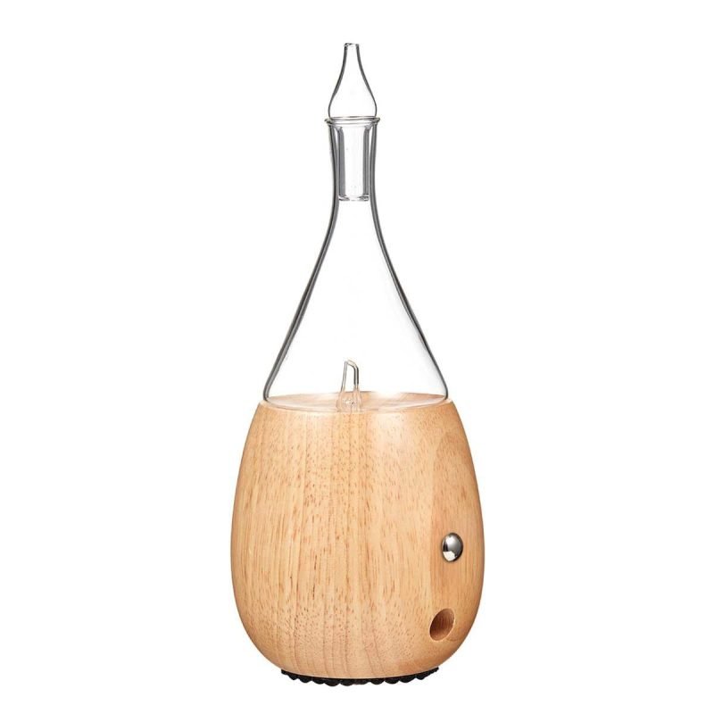 Organic Aromas Raindrop Smart Nebulizing Diffuser, wireless Bluetooth app-controlled, plantation hardwood and borosilicate glass