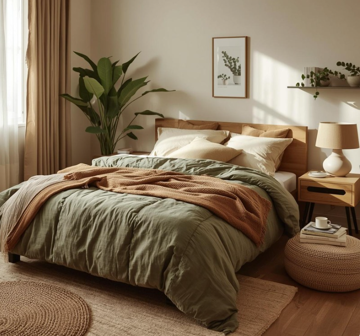 Non-toxic organic latex pillows on a clean bedroom bed