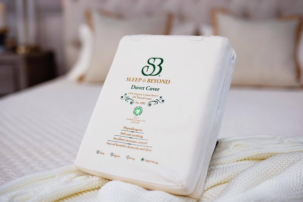PlushBeds GOTS certified organic cotton sateen duvet cover incredibly soft smooth lightweight hypoallergenic white ivory