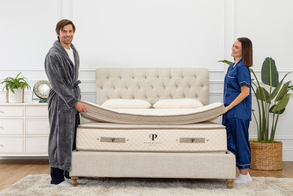PlushBeds quilted organic mattress topper GOLS latex GOTS wool organic cotton cover GREENGUARD Gold temperature regulating