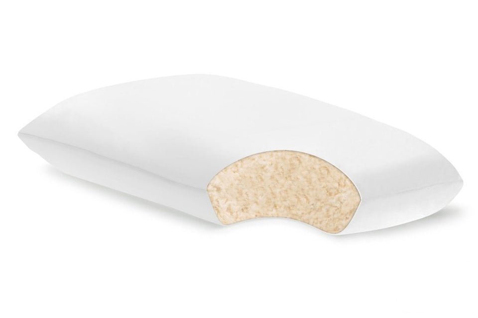 PlushBeds GOLS certified organic shredded latex kapok pillow organic cotton cover adjustable fill 3-year warranty