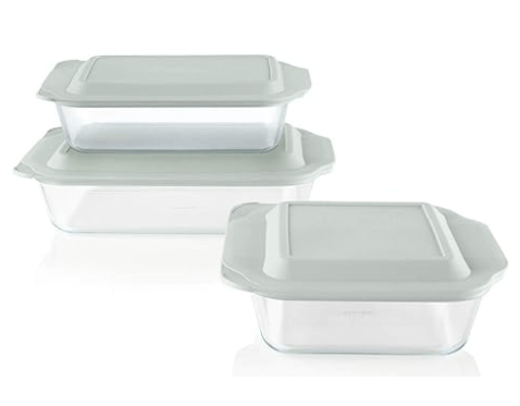Pyrex 5-piece deep glass baking dish set with BPA-free lids