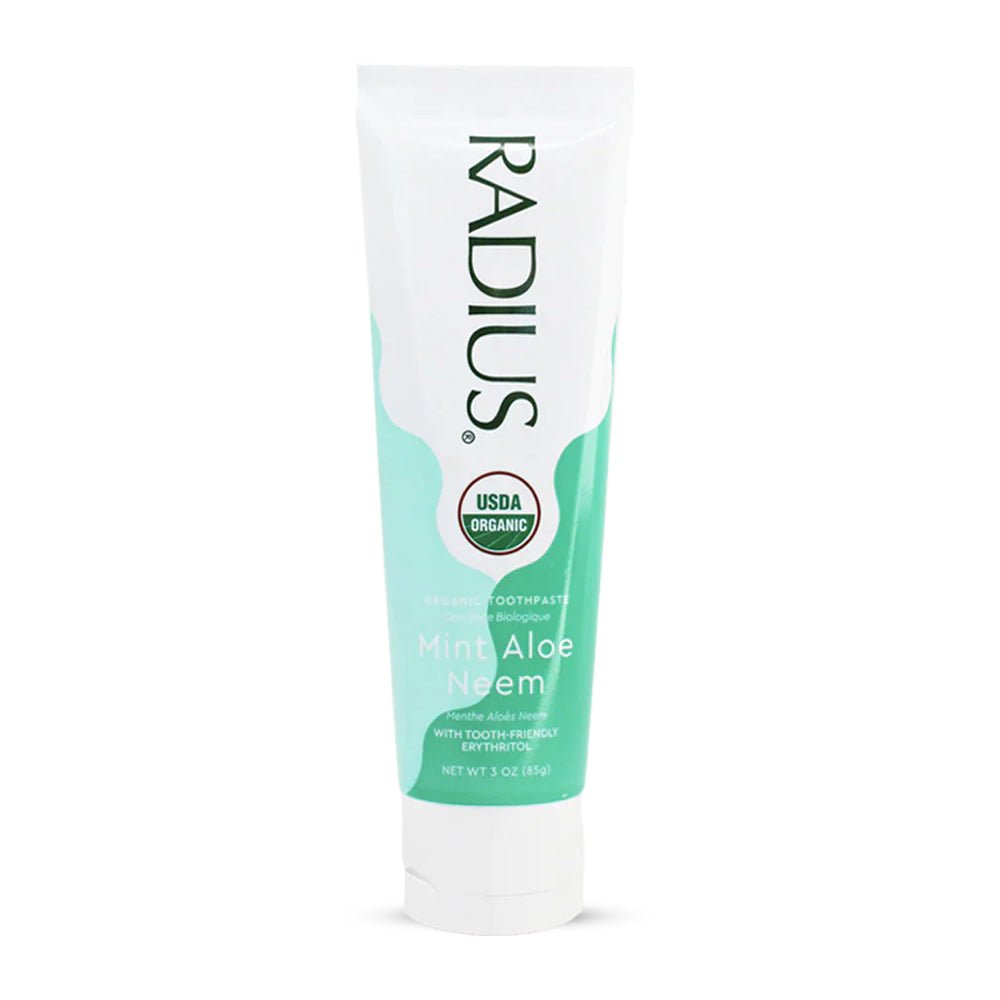 Radius USDA Organic Mint Aloe Neem Toothpaste, fluoride-free, SLS-free, chemical-free, gluten-free