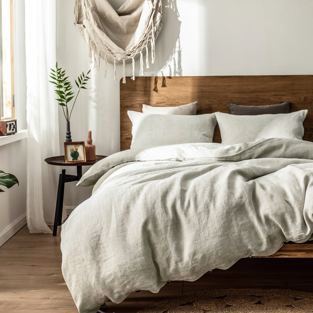 Simple&Opulence linen duvet cover set button loop 100% flax stone washed OEKO-TEX certified breathable soft