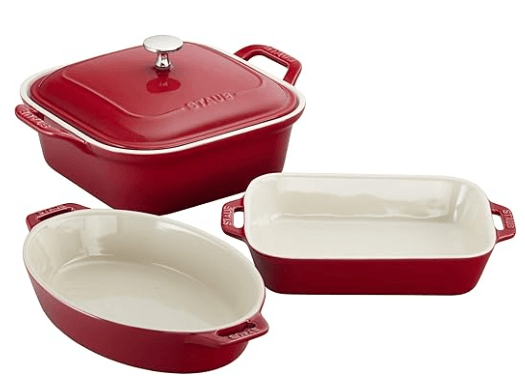 Staub 4-piece porcelain stoneware baking dish set, non-toxic oven-to-table