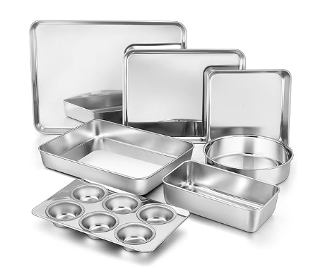 TeamFar 7-piece stainless steel bakeware set, no chemical coatings