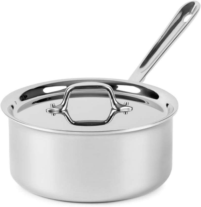 All-Clad D3 Stainless Steel 3 Quart Saucepan with Lid, tri-ply bonded, made in USA