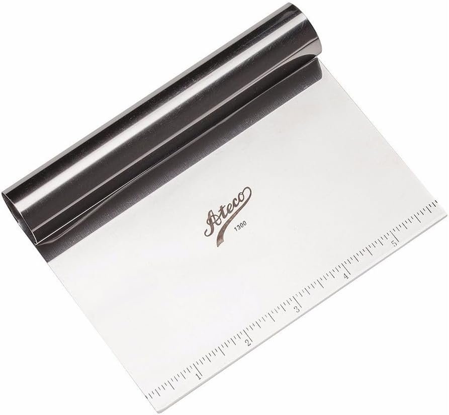 Ateco 1300 stainless steel bench scraper with stainless handle, professional dough cutter for sourdough baking