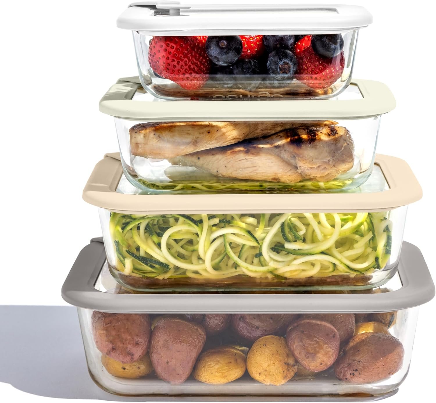 Bentgo Signature 8-piece glass food storage set with tempered glass lids and plastic-free silicone frame