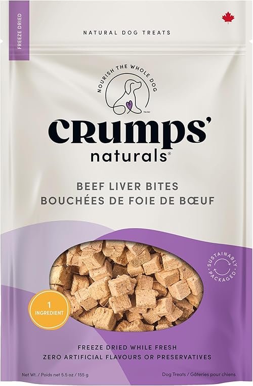 Crump's Naturals Beef Liver Bites, single ingredient dehydrated dog treat, Amazon's Choice