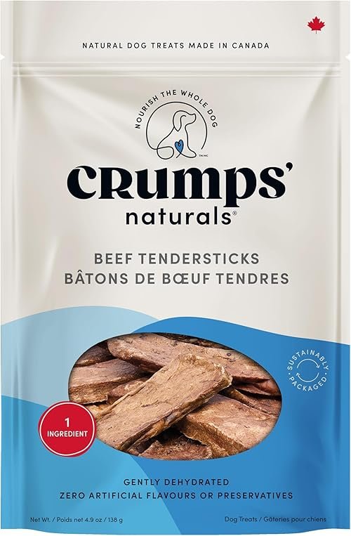 Crump's Naturals Beef Tender Sticks, single ingredient baked beef dog treat