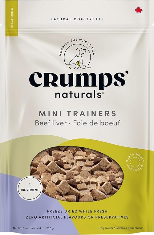 Crump's Naturals Freeze Dried Beef Liver Mini Trainers, single ingredient dog treat
