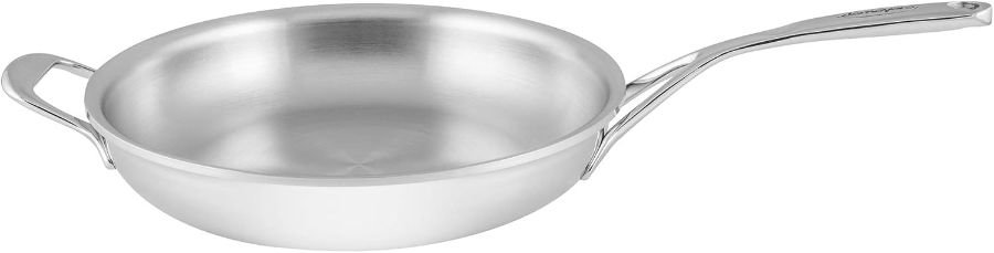 Demeyere Atlantis Proline 7-ply stainless steel 11 inch fry pan, rivetless interior, no nonstick coating, made in Belgium