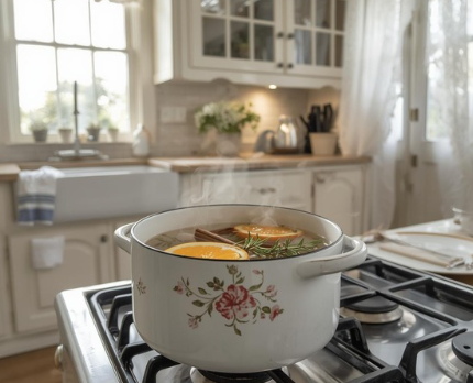 Floral simmer pot with oranges and cinnamon for natural home scent