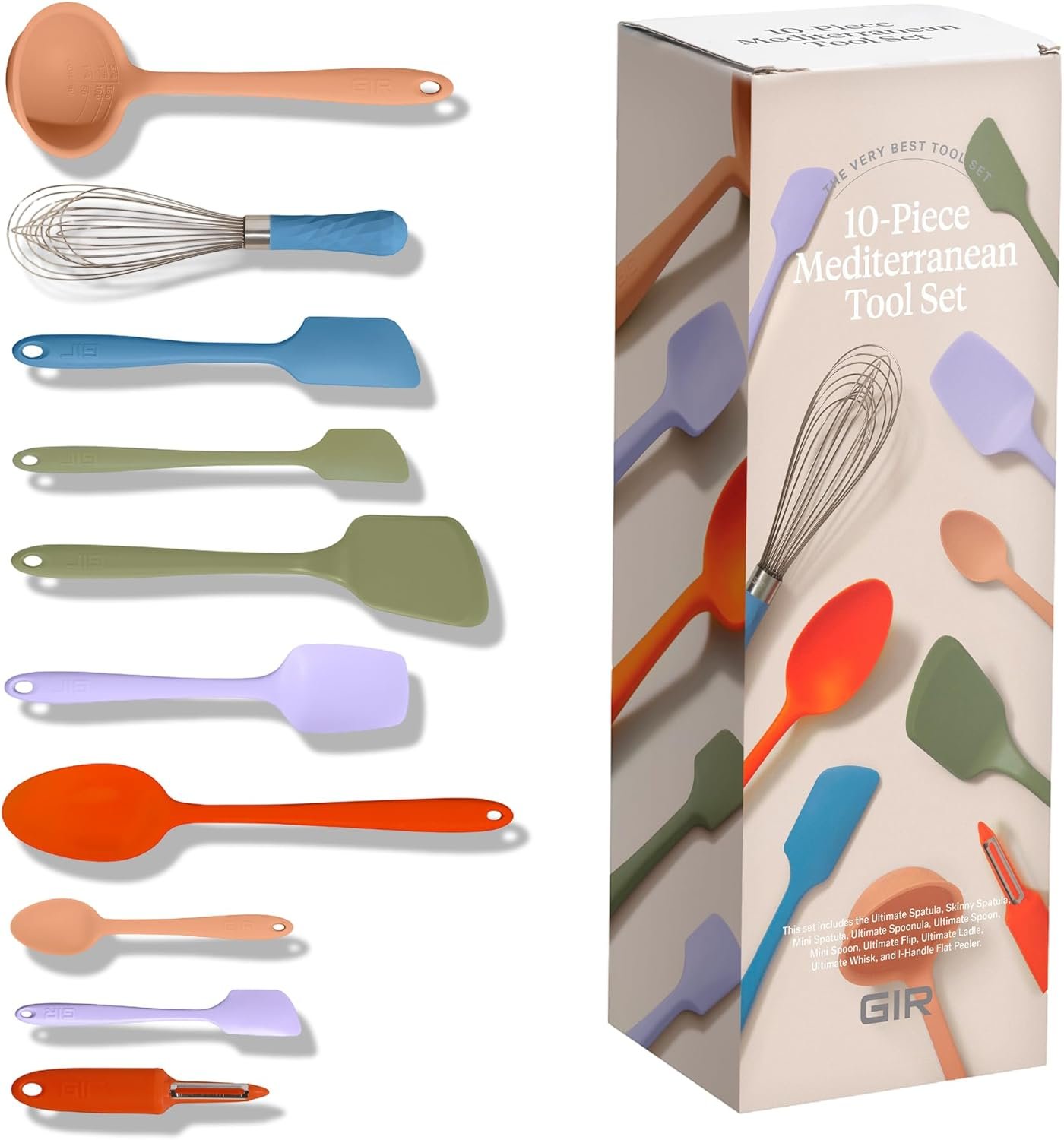 GIR Ultimate 10-piece silicone kitchen utensil set in Mediterranean, platinum-grade silicone made in USA