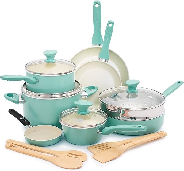 GreenPan Rio 16-piece ceramic nonstick cookware set, PFAS-free, Thermolon coating