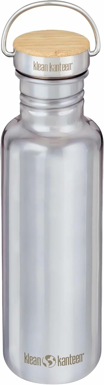 Klean Kanteen Reflect 27oz mirrored stainless steel water bottle with bamboo cap and food-grade silicone seal
