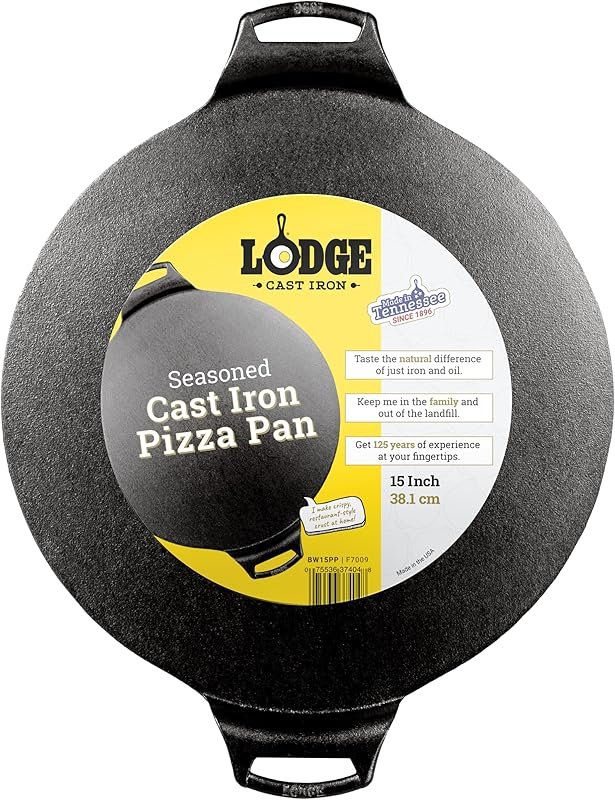Lodge Seasoned Cast Iron Pizza Pan 15 inch, pre-seasoned, no PFAS, made in USA