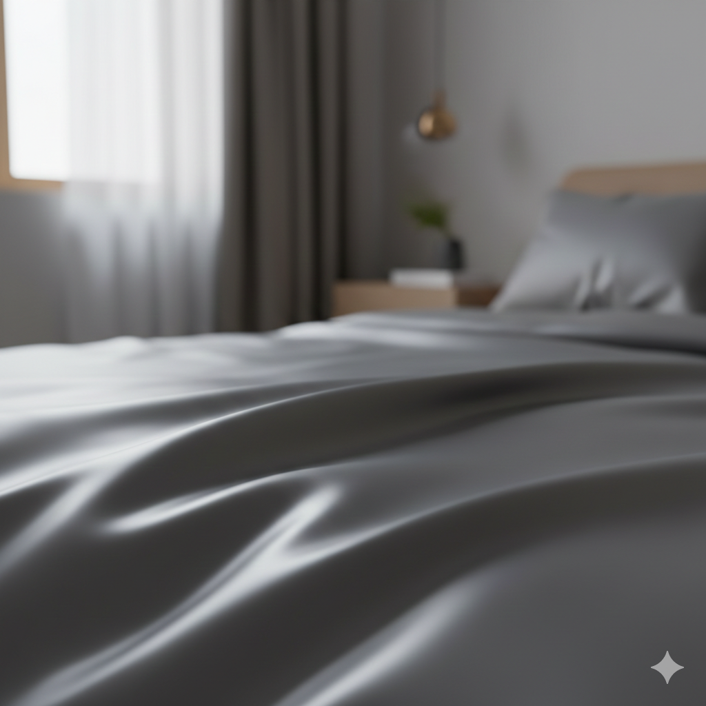 Mulberry silk glossy texture luxury bedding close-up