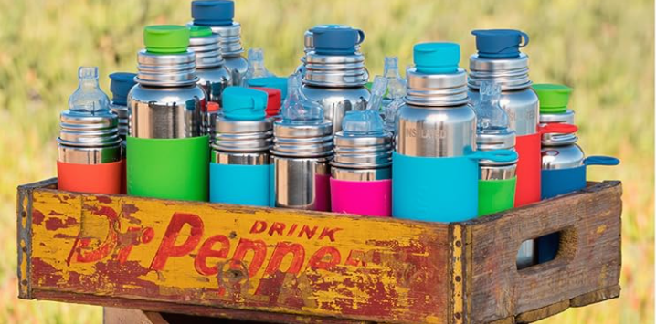 Collection of stainless steel and glass water bottles — lead-free non-toxic water bottles