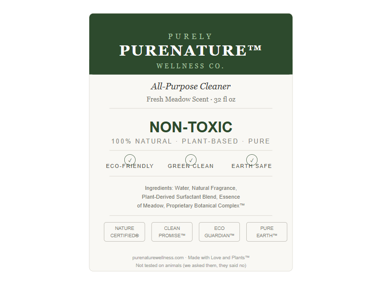 Product label reading "Non-Toxic" with no real certifications — an example of unregulated label claims