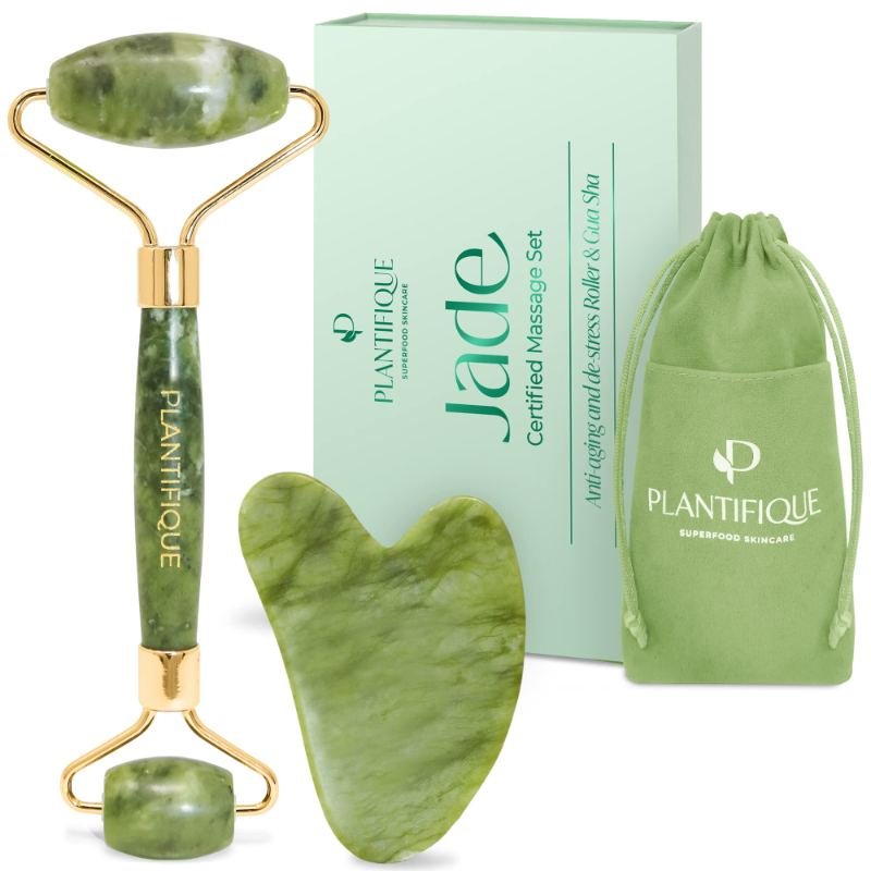 PLANTIFIQUE jade roller and gua sha set real jade certified non toxic