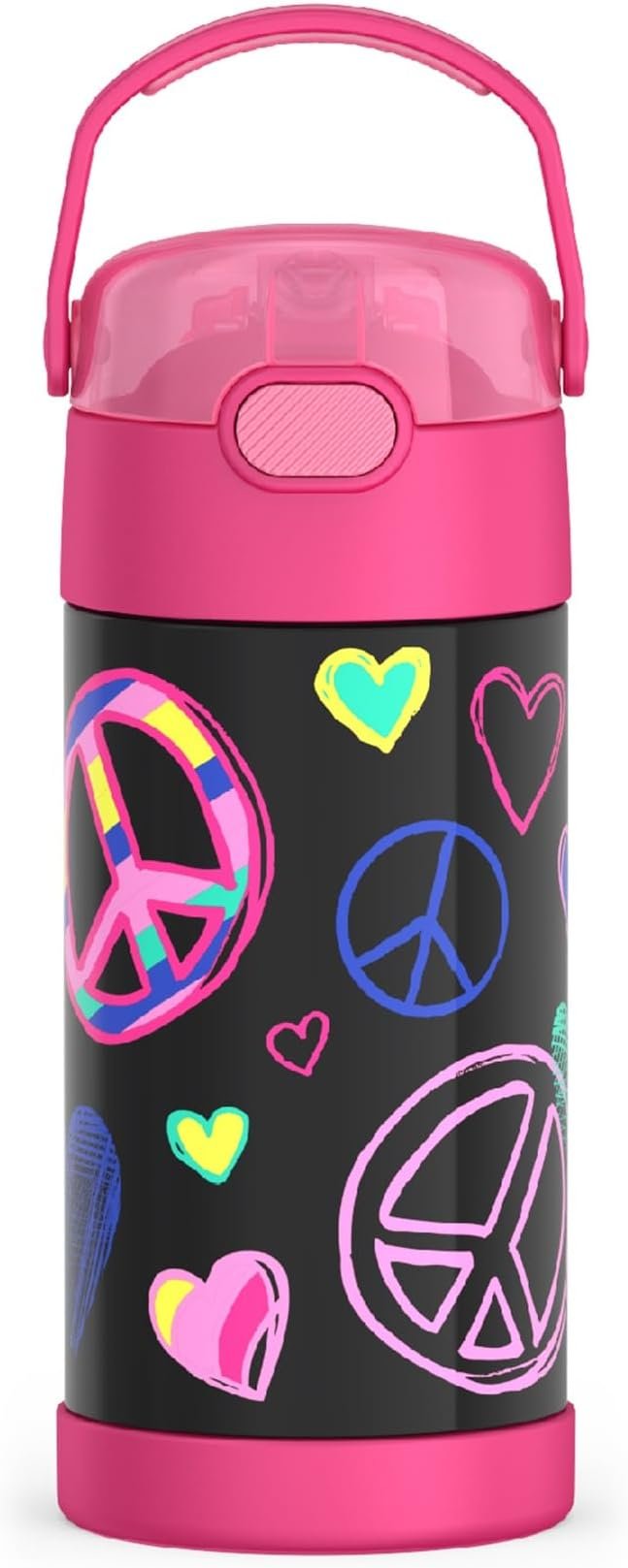 Thermos FUNtainer 12oz kids stainless steel vacuum insulated water bottle with straw and push button lid