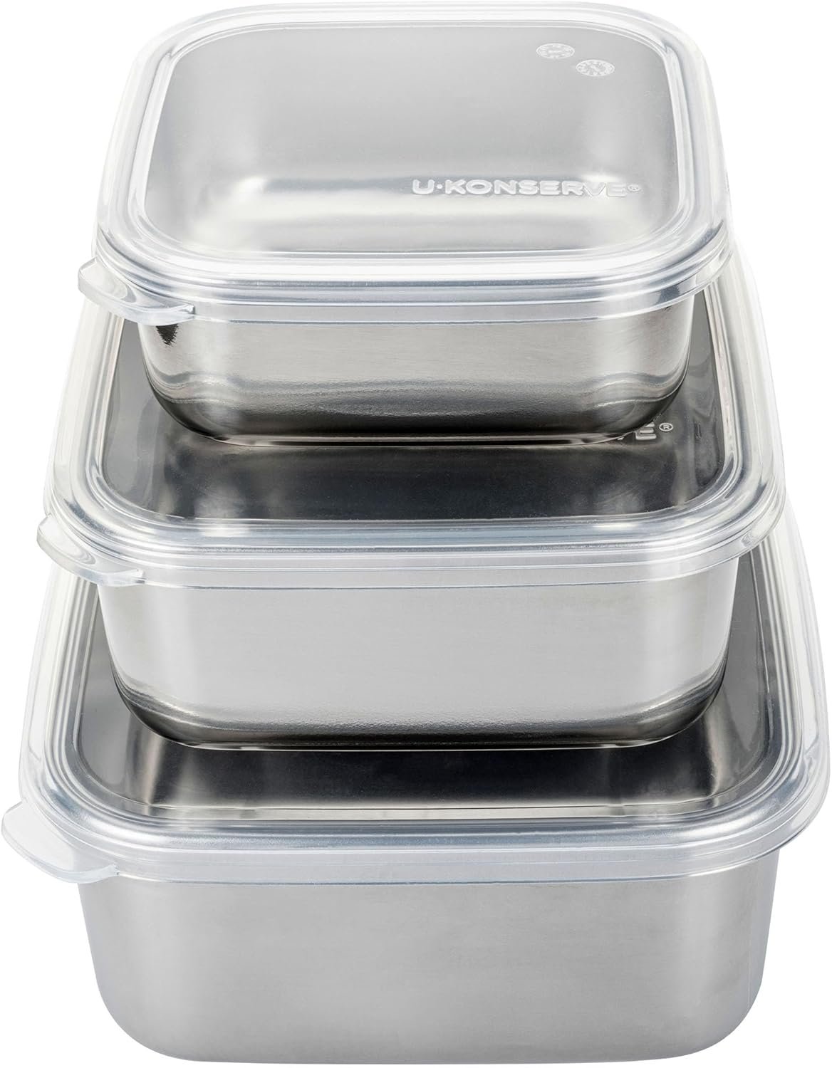 U-Konserve Nesting Trio stainless steel food containers with silicone lids stacked