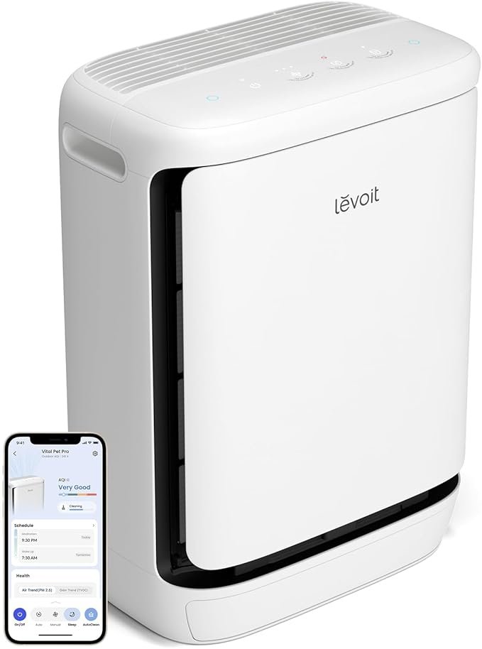LEVOIT Vital Pet Pro air purifier auto-clean pre-filter dual sensors high-carbon odor filter smart app non toxic pets