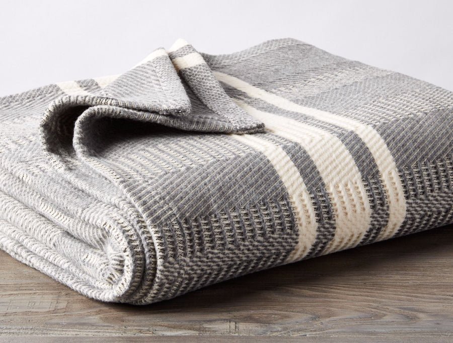 Coyuchi Cirrus Supersoft Organic Cotton Throw in gray, 100 percent organic cotton brushed for softness with textured stripe