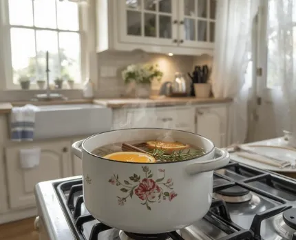 Floral simmer pot with oranges and cinnamon for natural home scent