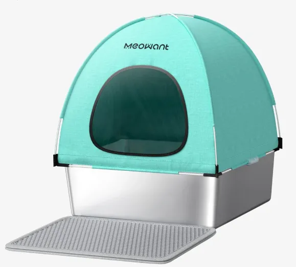 Meowant 3-in-1 LB05 Stainless Steel Cat Litter Box, three modes enclosed semi-open open, honeycomb litter mat included