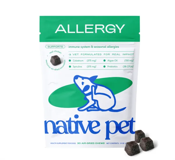 Native Pet Allergy and Immune Chews for dogs, colostrum and spirulina, zero starch or fillers