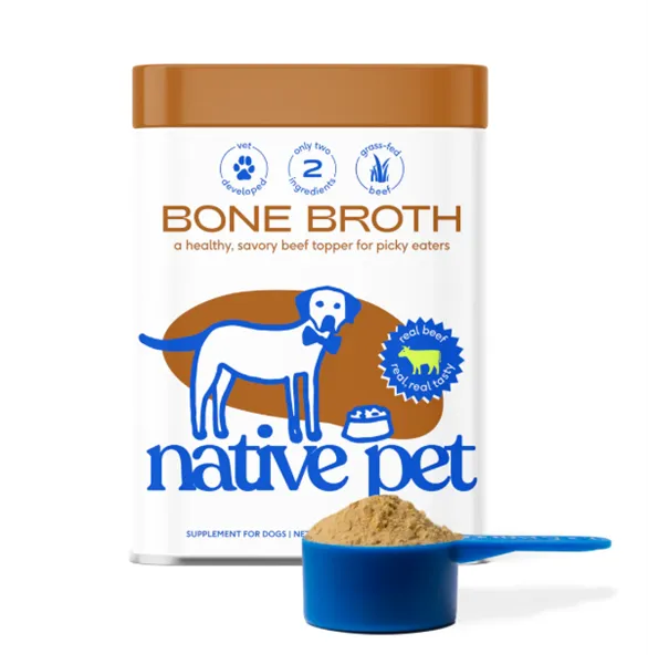 Native Pet Grass-Fed Beef Bone Broth powder for dogs, 2-ingredient joint and gut food topper