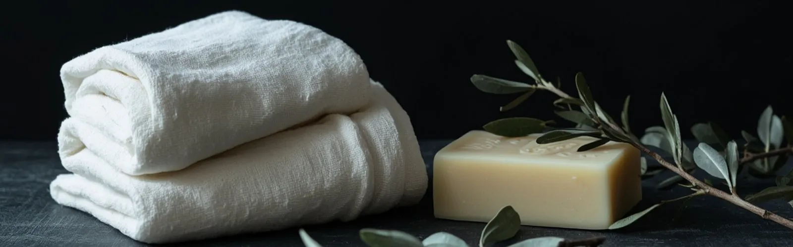 Clean personal care essentials including natural bar soap and eucalyptus leaves
