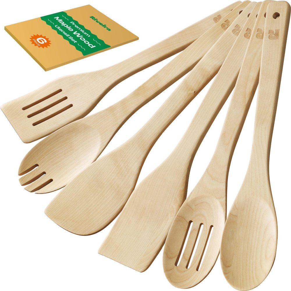 Riveira maple wood kitchen utensil set, dense closed-grain hard maple with plant-based finish